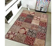 TAPISO Bohemian Tappeto Classico, Tradizionale, Stile Orientale, Motivo Patchwork, Rosso, Soggiorno, Camera da Letto, ecotex, 80 x 150 cm