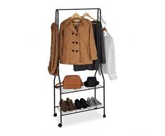 Relaxdays, Nero Carrello Appendiabiti, 2 Ripiani per Scarpe, Borse, Accessori, Ganci, Metallo, Attaccapanni, 1 Pz
