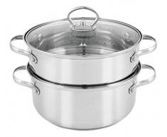 INOXPRAN - Vaporiera Inoxsteam in Acciaio Inox Ø20 con Coperchio in Vetro da 20 cm, Pentola a Vapore per Cottura a Castello a 2 Ripiani, 22x23x16 cm