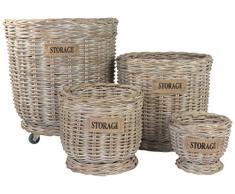 Moycor Acra Cestini Ruote, Rattan, Grigio Sbiancato, 53Â x 53Â x 55Â cm, 4Â Pezzi