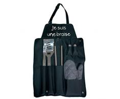 incidenza Parigi 38413Â Kit Grembiule e Accessori Barbecue Je Suis Braise 7Â Pezzi Nero Inox e Tessuto