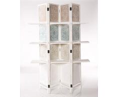 DiKasa Home Paravento Shabby con Ripiani, Legno, Multicolore, 155 x 4 x 181 cm