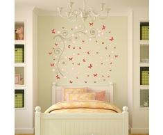 Wallflexi Adesivi murali Farfalle Rosa Vines Wall Art murale smontabile Autoadesivo Decalcomanie Kindergarden cameretta dei Bambini Ristorante Hotel Ufficio casa Decorazione, Multicolore