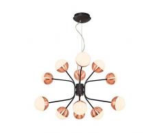 Homemania Lampada a Sospensione Kosmos Lampadario a Sfera, Nero, Rame in Metallo, 64 x 64 x 120 cm, 12Led x Max 60W, 6000lm, 3000K, Luce Bianca Naturale