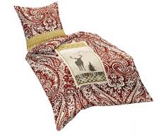 Fleuresse 133443 - Biancheria da Letto in Cotone Felpato 135 x 200 cm, Colore Blu Highland, Rosso, 135 x 200