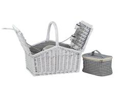 dvier - Cestino da Picnic in Vimini Bianco, per 4 Persone, 45 x 30 x 20 cm / 26 cm / 44 cm