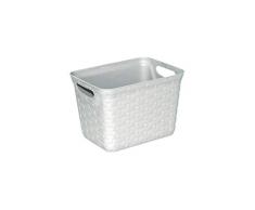 Mondex PLS702-15 - Cesto portaoggetti Multiuso, Effetto Rattan, 24,5 x 18,5 x 17 cm, 5,5 L, Plastica, Beige, 5 L