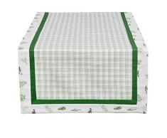 Clayre & Eef ROS64 - Runner da Tavolo con Erbe aromatiche, 50 x 140 cm, Colore: Verde/Bianco