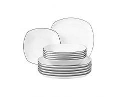 Seltmann Weiden Servizio da tavola 12 Pezzi per 6 Persone, Serie Lido, 6 Piani e Piatti Fondi, Porcellana Dura, Nero