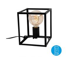 Briloner Leuchten Tavolo, 1 Paralume, Lampada da Comodino retrÃ²/Vintage, Acciaio Nero, 1x E27, Max. 40 Watt, incl. Cavo con Interruttore, 170x170x200mm W