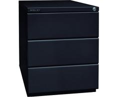 Bisley - Cassettiera a rotelle OBA, con 3 cassetti universali da 25 mm, in Metallo, 633 Nero, 56,5 x 42 x 51,9 cm