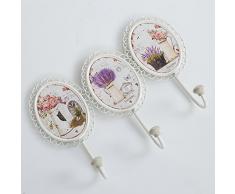 DiKasa 12-HG381 Appendino Shabby 3 Ganci, Metallo, Multicolore, 5x34x25 cm