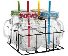 Item Supporto, Caraffa e Cannuccia, Vetro, Multicolore, 13Â x 11Â x 11Â cm