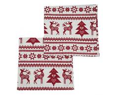 Ragged Rose - Tovaglioli con Renna, Cotone, Rosso ed Ecru, 40 X 40 CMS