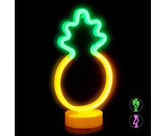 Relaxdays, Arancione Lampada a Led con Luce al Neon Ananas, da Tavolo e da Parete, a Batteria, per Party, H: 30 cm, Verde