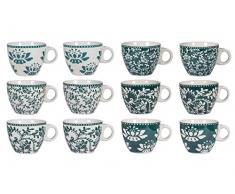 H&H Grace Set 12 Tazze tè, Porcellana, Verde Smeraldo, 230 ml