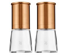WMF 668019990 De Luxe - Set macinapepe in acciaio INOX Cromargan, vetro, macina in ceramica, macinino per sale, pepe, pepe, peperoncino, rame, meccanismo in ceramica, 2 pezzi, 14 cm, Ã 6 cm