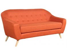 Lo+DeModa Coushto Divano a 3 Piazze Componibile, Gommapiuma D28/Lino/Legno/Poliestere, Arancione, 177x83x33 cm
