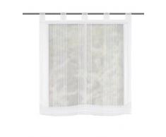 Home fashion, Tenda con Occhielli Struttura a Strisce Verticali, Poliestere, Cotone, Bianco, 140Â x 120Â cm