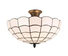 LumiLamp 5LL-5932 - Plafoniera Art Deco, Stile Tiffany, Ã 40 x 30 cm, E14/max 2 x 40 W, Vetro colorato Decorativo, Stile Tiffany, Colore: Bianco
