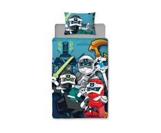 Lego Set di Biancheria da Letto Reversibile con Federa, Motivo: Ninja Ninjago, per Bambini, Ragazzi e Adolescenti, Blu, Singolo Piumino