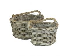 Set di 2 cestini per Apple in Rattan Grigio con Impugnatura a Corda