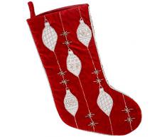 WeRChristmas Calza con Ricami Decorazioni Natalizie, Rosso / Argento, 46 cm