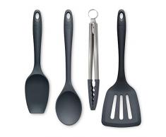 Zeal JSET40T Set di 4 pinze antiaderenti in Silicone, spatola, Cucchiaio da Cucina â Grigio Scuro