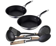 Bergner PK1733 2 padelle Gravity Ã16 e Ã20 + Set 4 utensili da cucina, alluminio pressato, induzione