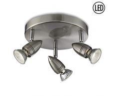 Britalia VAS1001LED Vasari - Faretto moderno in cromo satinato con 3 lampadine LED GU10 incluse, montaggio a parete o a soffitto, 4,6 W