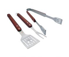 LAGUIOLE - Set Barbecue - 3 Pezzi Utensili - Spatola - Forchetta - Pinze - Acciaio inossidable, Legno - Confezione Regalo - per Verdure, Carne, Pesce, grigliate - Acciaio Inox, Legno - Marrone Scuro