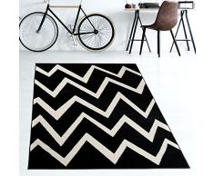 TAPISO MAROKO Tappeto Moderno a Pelo Corto, Geometrico, Zig-Zag, Linee astratte, Modello in Nero Crema, per Soggiorno, Camera da Letto, ecotex, 60 x 100 cm