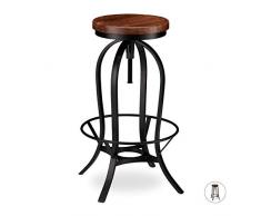 Relaxdays Industrial - Sgabello da Bar, Girevole, Stile Vintage, Altezza Regolabile Fino a 76,5 cm, Colore: Nero/Marrone, Ferro, Legno, 66,5 x 46 x 46 cm