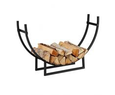 Relaxdays Portalegna da Camino, Semi-Rotondo, per Interni, Acciaio Rivestito a Polvere, HLP 55x92x21 cm, Nero