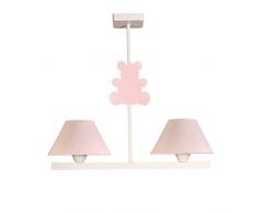 mercalampara illuminazione 1107bl-or CP Lampada bambini a soffitto a 2 luci con dettaglio di orsi e schermi, Bianco/Rosa, 44 x 44 x 44 cm