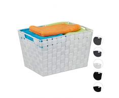 Relaxdays Cestino Portaoggetti, con Manici, Contenitore per Scaffali e Armadi, Plastica, HLP 22 x 35 x 25,5 cm, Bianco, PP, Metallo, 1 Pz