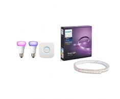 Philips Hue White and Color Ambiance Starter Kit con 2 Lampadine E27, un Bridge + Lightstrip Striscia LED da 200 cm