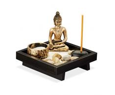 Relaxdays Giardino Zen, con Buddha, Pietre, Sabbia, Porta Incenso & Portalumino, Rilassante, Decorazione Feng Shui, nero