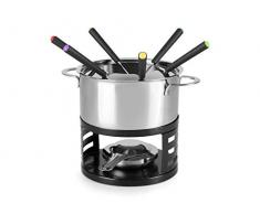 H&H Fonduta Set 10 Pezzi, per 6 Persone, Acciaio Inox, Nero