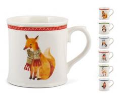 H&H 831430 Set 6 Mug, New Bone China, Decoro Winter Animal, cc350