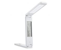 Sulion Lampada da scrivania LED, Pieghevole, dimmerabile, Calendario, Sveglia, Orologio, termometro, Bianco