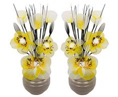 Flourish Creative Florals Abbinato paio di fiori artificiali in vaso grigio giallo, decorazioni per la tavola, accessori per la casa, regali, ornamenti, altezza 32 cm