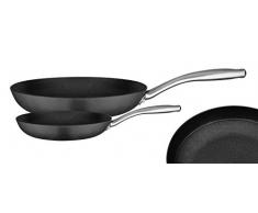 GSW 716505 - Set di 2 padelle in ghisa e acciaio INOX, colore: Nero