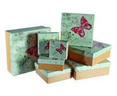 Out of the blue 101656Â Regalo scatole in Cartone, Vintage, Farfalla, 8Â Pezzi Circa 22,5Â x 22,5Â x 8Â cm, Beige/Marrone