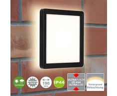 Briloner Leuchten Luce LED, Lampada da Parete da Esterno con retroilluminazione, 8 Watt, 1.200 Lumen, 4.000 Kelvin, Bianca/Nera, Quadrata, 190x190x28 mm (, Nero