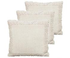 casamia - Set di 3 Cuscini Decorativi, in ciniglia di Cotone, con Interno e Imbottitura, Realizzati a Mano, 3 Colori Naturali, Bianco Lana