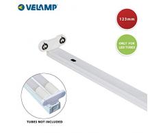 VELAMP PI20236 Porta Lampada, Plafoniera Doppia per 2 Tubi LED T8, 120cm. Attacco G13. Uso Interno. per Contro soffittature, rimesse, ripostigli, lavanderie, Bianco