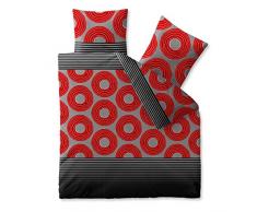 CelinaTex Harmony Noreen Lenzuola Microfibra Righe Cerchi Grigio Nero Rosso 200 x 220 cm