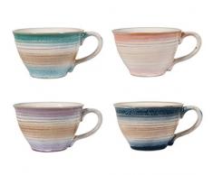H&H Java Set 4 Tazze tè, Stoneware, Colori Assortiti, 180 ml