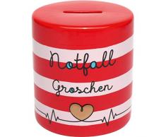 GRUSS & CO 46648 Spardose fÃ¼r Notfall Groschen, Herz in 3D Optik mit Goldfarbe, Dolomite Salvadanaio, Ceramica, Rosso, Bianco, HÃ¶he 10 cm, Durchmesser 9 cm